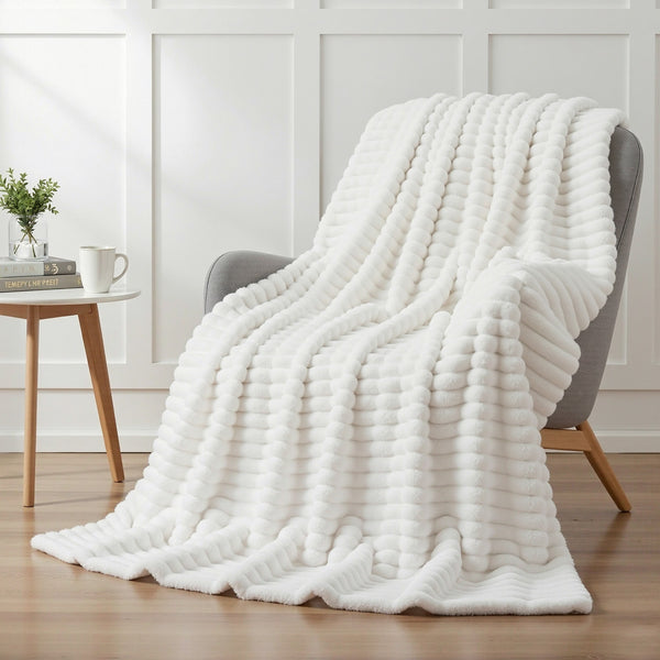 Giselle Bedding Double Sided Fleece Throw Blanket Lightweight 152 x 203cm White