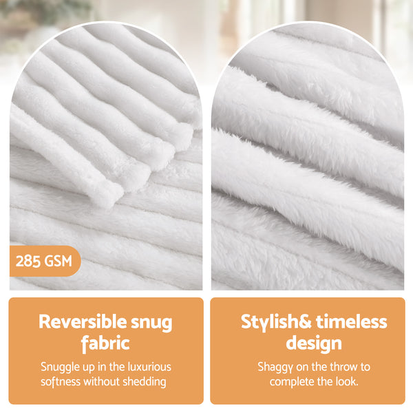 Giselle Bedding Double Sided Fleece Throw Blanket Lightweight 152 x 203cm White