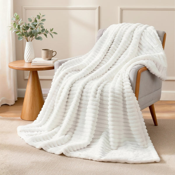 Giselle Bedding Double Sided Fleece Throw Blanket Lightweight 203 x 230cm White