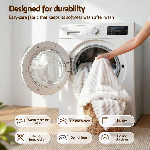 Giselle Bedding Double Sided Fleece Throw Blanket Lightweight 203 x 230cm White