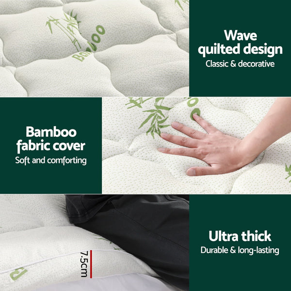 Giselle Bedding Microfibre Mattress Topper Pillowtop Bamboo 7.5cm King