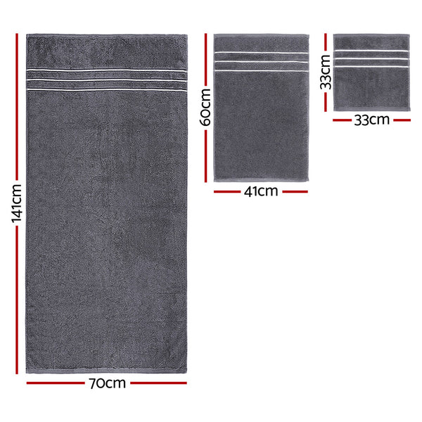 6 Pack Bath Hand Towels Washcloth Set 650gsm Cotton Grey