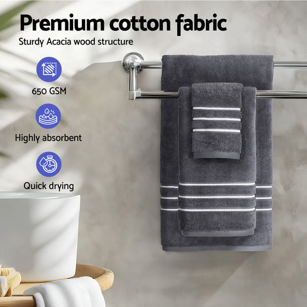 6 Pack Bath Hand Towels Washcloth Set 650gsm Cotton Grey