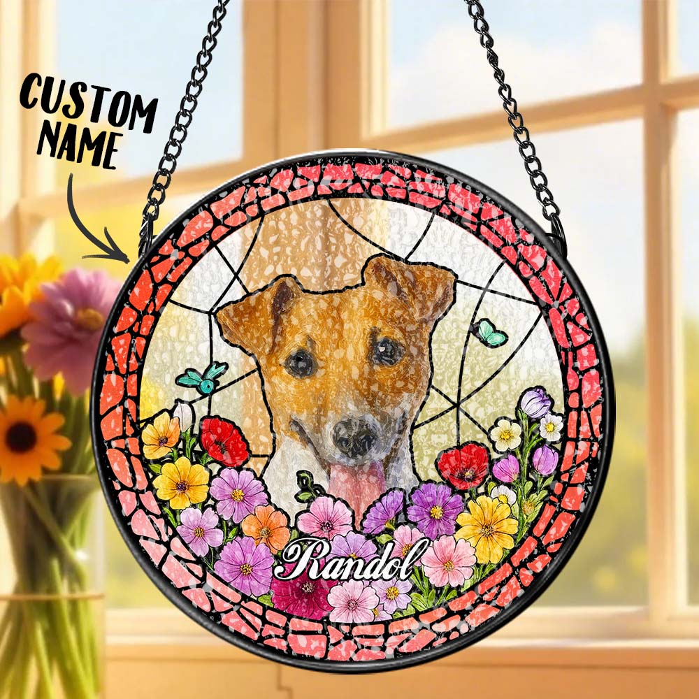 Custom Pet Portrait Stained Glass Suncatcher Personalised Pet Keepsake Memorial