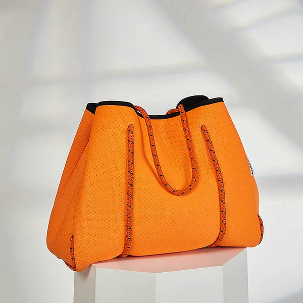 Fabric Tote Shoulder Beach Bag Rope Handle + Pouch Bag Orange
