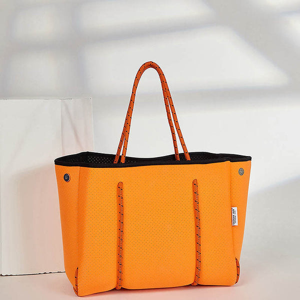 Fabric Tote Shoulder Beach Bag Rope Handle + Pouch Bag Orange
