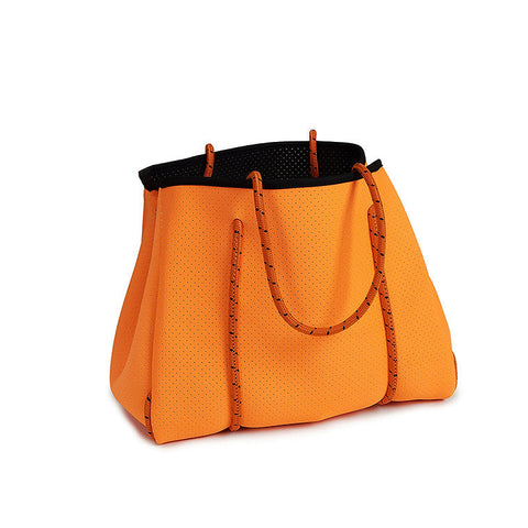 Fabric Tote Shoulder Beach Bag Rope Handle + Pouch Bag Orange