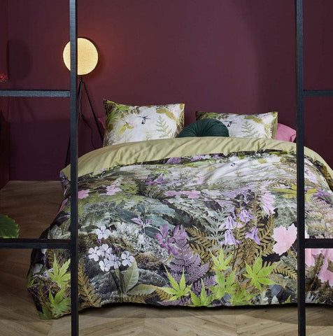 Bedding House Charming Green Floral Leaves Cotton Sateen Quilt Cover Queen