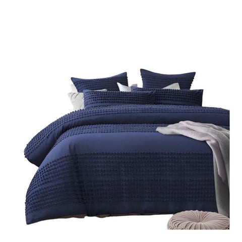Accessorize Betty Dark Blue Chenille Cotton Quilt Doona Duvet Cover Set Queen