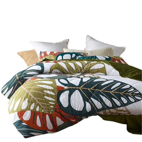 Accessorize Monstera Leaves 3 Piece Bedspread Comforter Quilt Set Queen