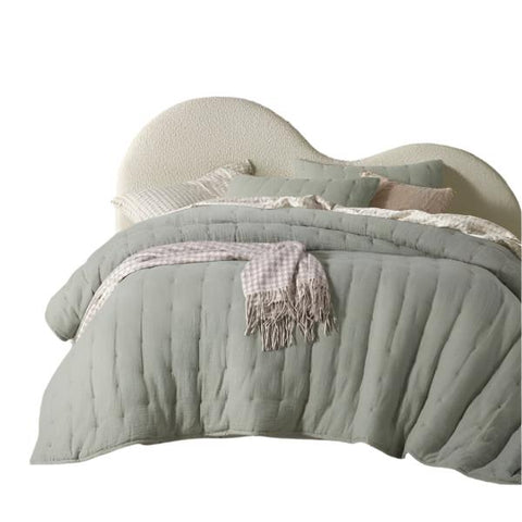 Vintage Design Homewares Hugo Cotton Bedspread Coverlet Comforter Sage King