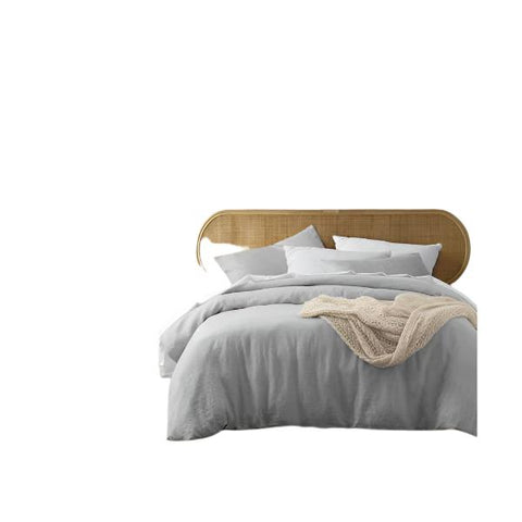 Vintage Design French Linen Quilt Doona Duvet Cover Silver Grey Queen