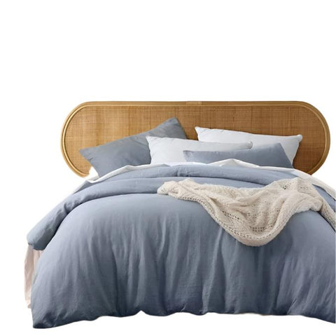 Vintage Design French Linen Quilt Doona Duvet Cover Capri Blue Queen