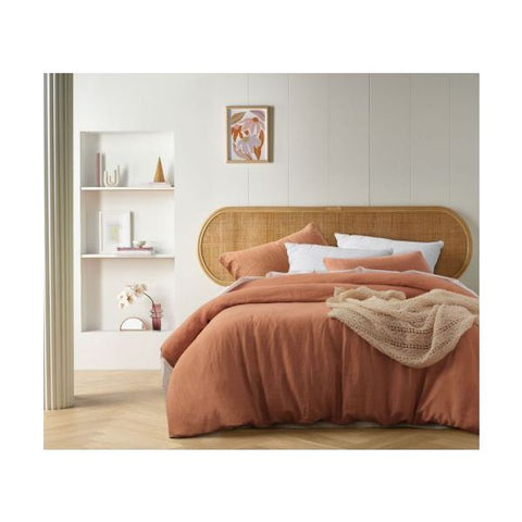 Vintage Design French Linen Quilt Doona Duvet Cover Russet Brown Queen