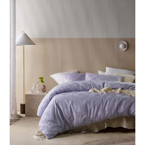 Accessorize Tipo Checked Chenille Lilac Quilt Doona Duvet Cover Set Super King