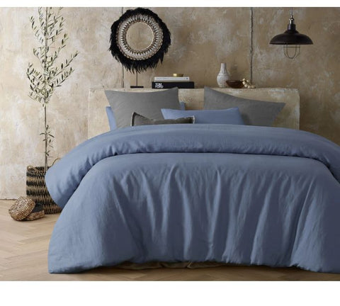 Vintage Design Homewares Sky Blue Hemp Quilt Doona Duvet Cover Queen