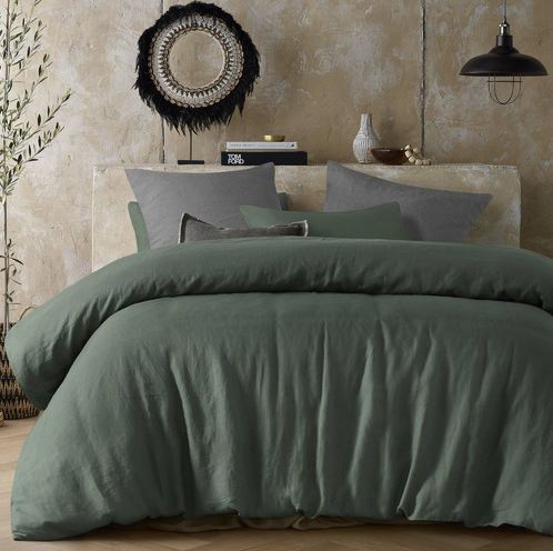Vintage Design Homewares Sea Green Hemp Quilt Doona Duvet Cover Set King