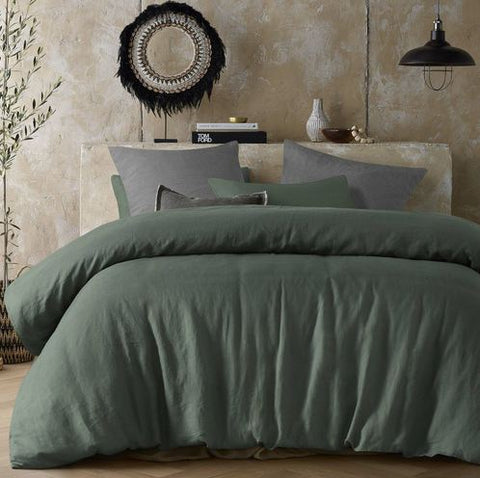 Vintage Design Homewares Sea Green Hemp Quilt Doona Duvet Cover Set King