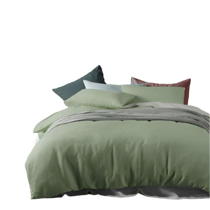 Vintage Design French Linen Quilt Doona Duvet Cover Sage Green Double