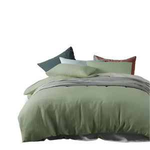 Vintage Design French Linen Quilt Doona Duvet Cover Sage Green Double