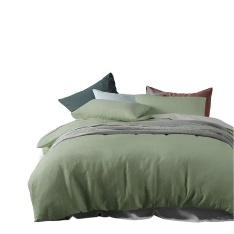 Vintage Design French Linen Quilt Doona Duvet Cover Sage Green Queen