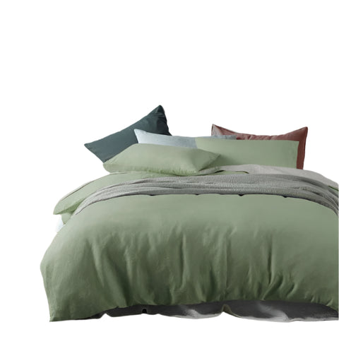 Vintage Design Homewares Linen Sage Green Quilt Cover Set King