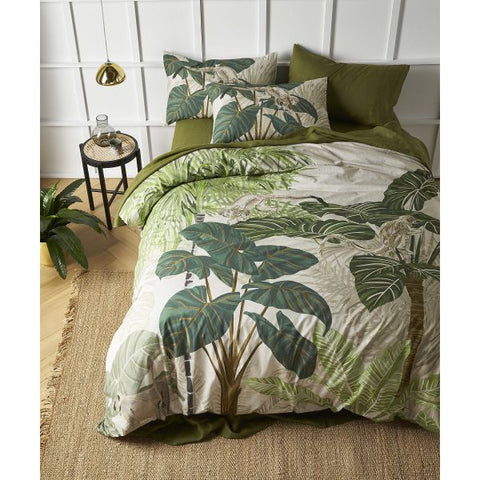 Accessorize Monkey Palms Green Cotton Printed Quilt Doona Divet Cover Set King