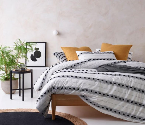 Vintage Design Homewares Serapian Stripe Grey Quilt Doona Duvet Cover Queen