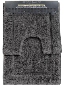 Renee Taylor 2 Pce 2200GSM Tufted Cotton Nickel Bath Pedestal Sink Mat Set