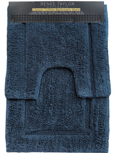 Renee Taylor 2 Pce 2200GSM Tufted Cotton Blue Mirage Bath Pedestal Sink Mat Set