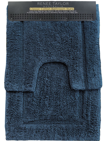 Renee Taylor 2 Pce 2200GSM Tufted Cotton Blue Mirage Bath Pedestal Sink Mat Set