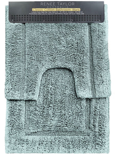 Renee Taylor 2 Pce 2200GSM Tufted Cotton Grey Mist Bath Pedestal Sink Mat Set
