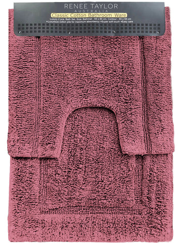 Renee Taylor 2 Pce 2200GSM Tufted Cotton Rosebud Bath Pedestal Sink Mat Set