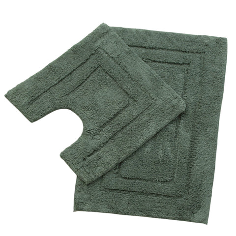 Renee Taylor 2 Pce 2200GSM Tufted Cotton Sage Green Bath Pedestal Sink Mat Set