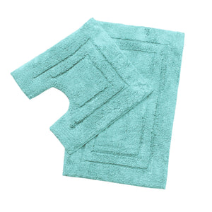 Renee Taylor 2 Pce 2200GSM Tufted Cotton Aqua Bath Pedestal Sink Mat Set