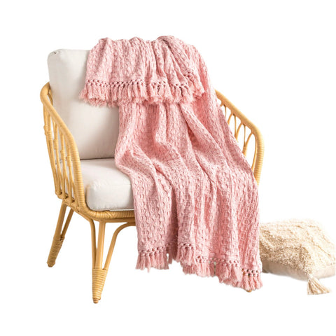 Renee Taylor Alysian Washed Cotton Textured Blush Throw Rug Blanket 130 x 200cm