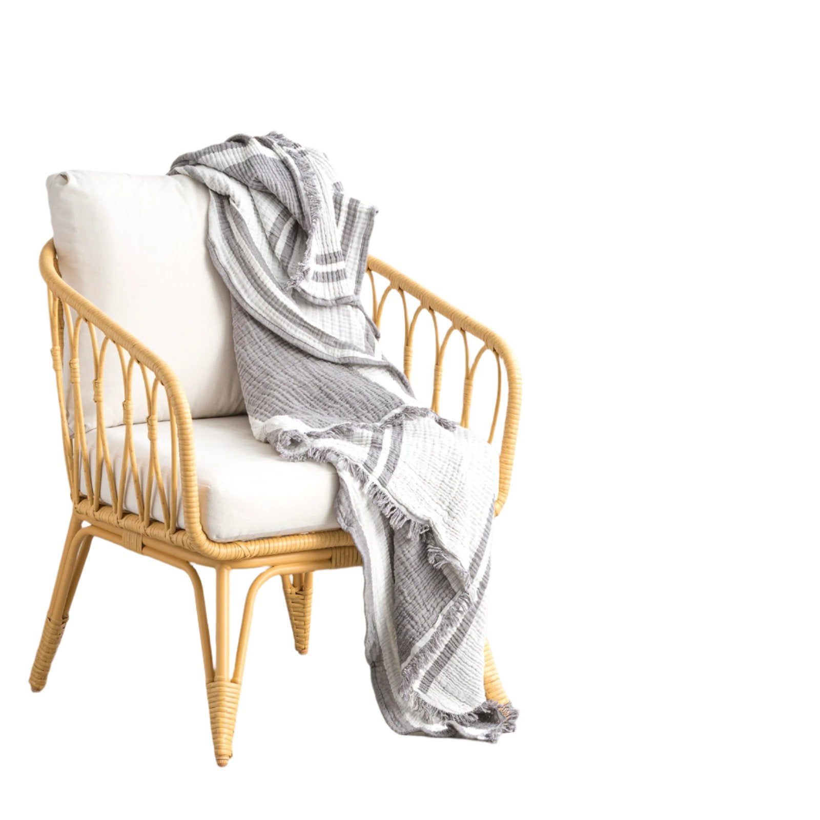 Renee Taylor Ray Striped Vintage Wash Textured Cotton Nude Throw 130 x 200cm