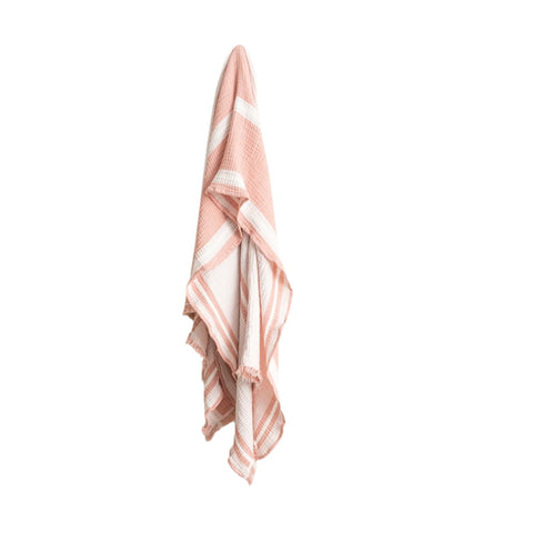 Renee Taylor Ray Striped Vintage Wash Textured Cotton Mystic Pink Throw 130 x 200cm