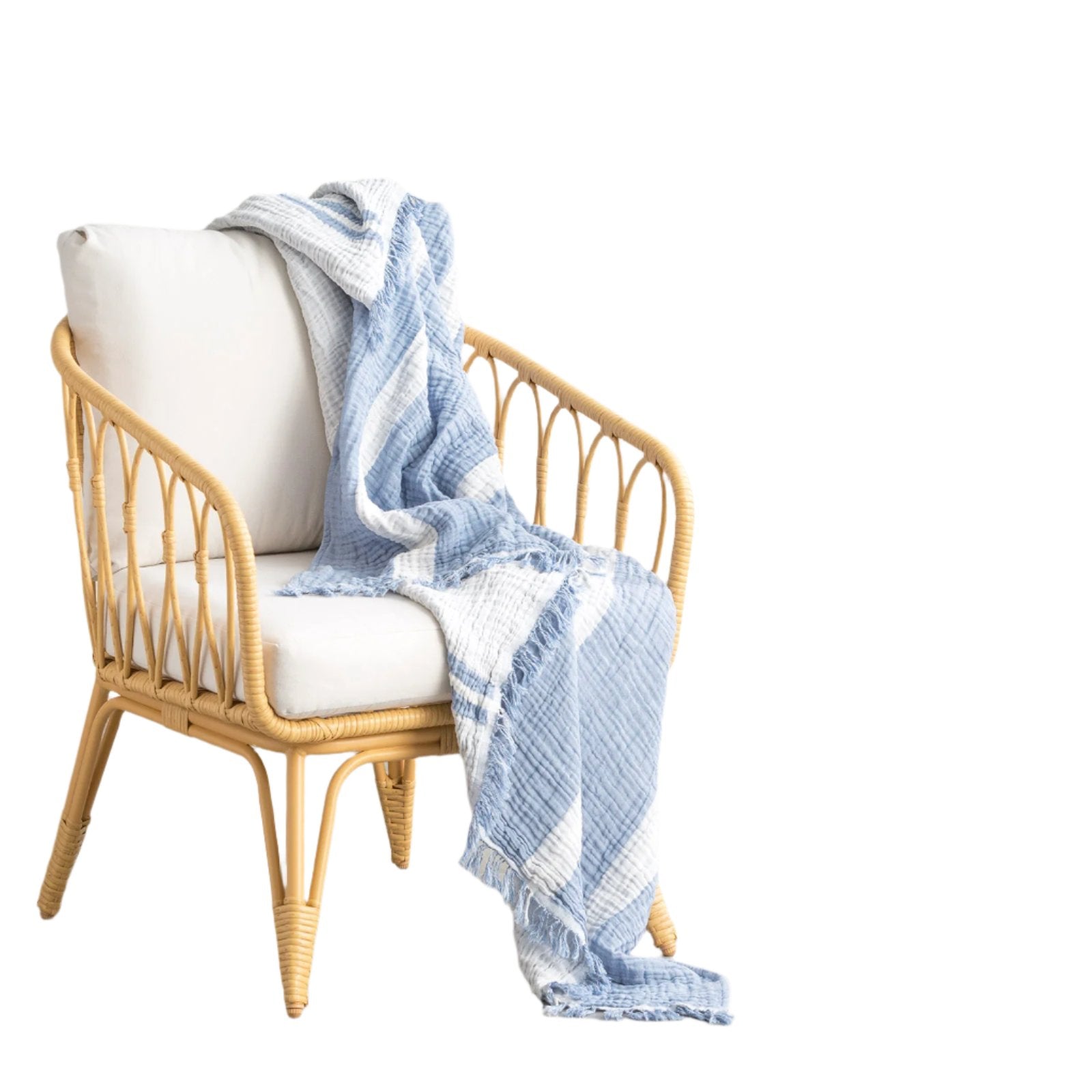 Renee Taylor Ray Striped Vintage Wash Textured Cotton Arctic Blue Throw 130 x 200cm