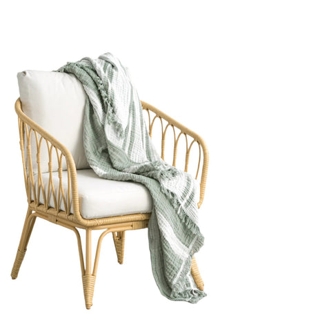 Renee Taylor Ray Striped Vintage Wash Textured Cotton Pistachio Throw 130 x 200cm