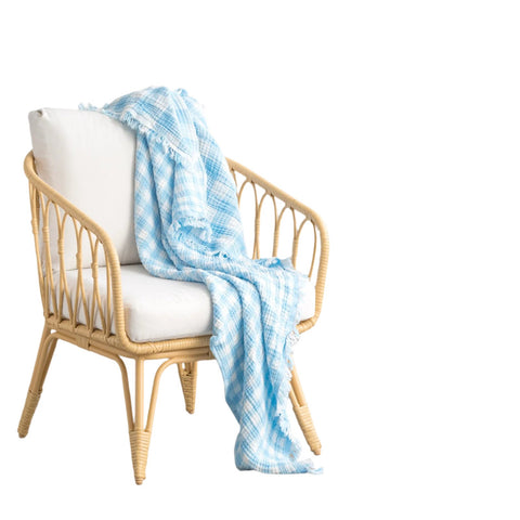 Renee Taylor Atlantic Gingham Vintage Wash Cotton French Blue Throw 130 x 200cm