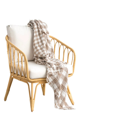 Renee Taylor Atlantic Gingham Vintage Wash Textured Cotton Tan Throw 130 x 200cm