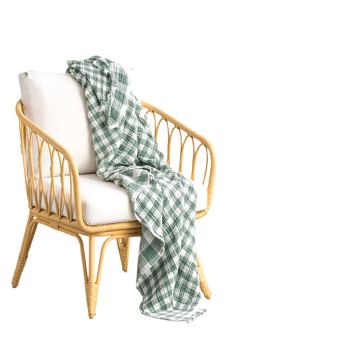 Renee Taylor Atlantic Gingham Vintage Wash Cotton Emerald Throw 130 x 200cm