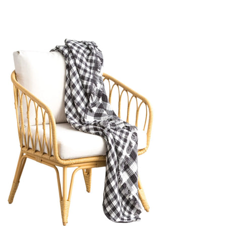Renee Taylor Atlantic Gingham Vintage Wash Textured Cotton Ash Throw 130 x 200cm