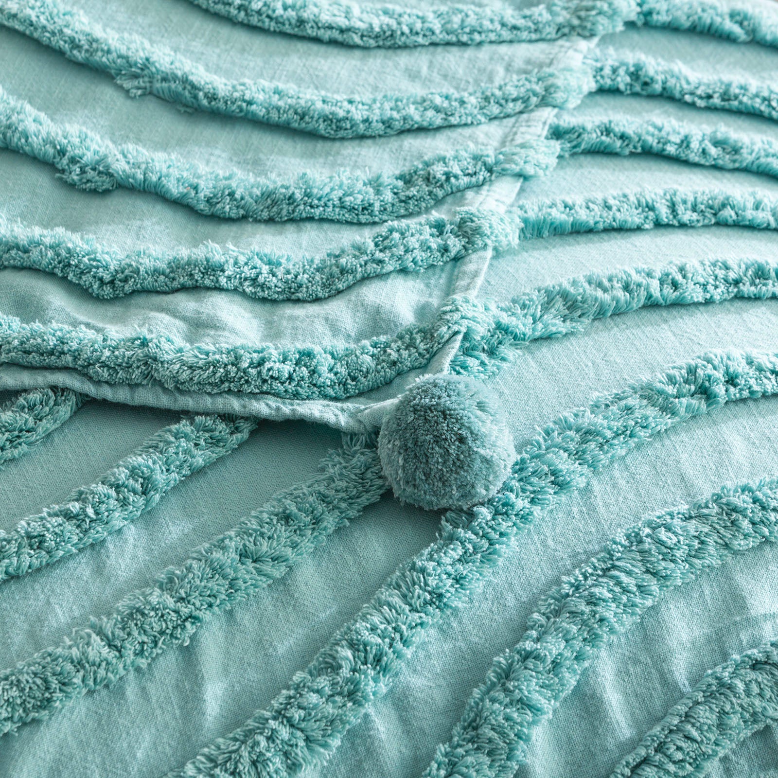 Renee Taylor Wave Cotton Chenille Vintage Wash Tufted Aqua Throw 130 x 200cm