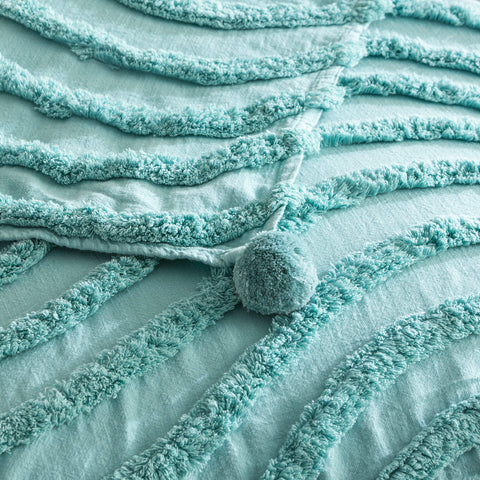 Renee Taylor Wave Cotton Chenille Vintage Wash Tufted Aqua Throw 130 x 200cm