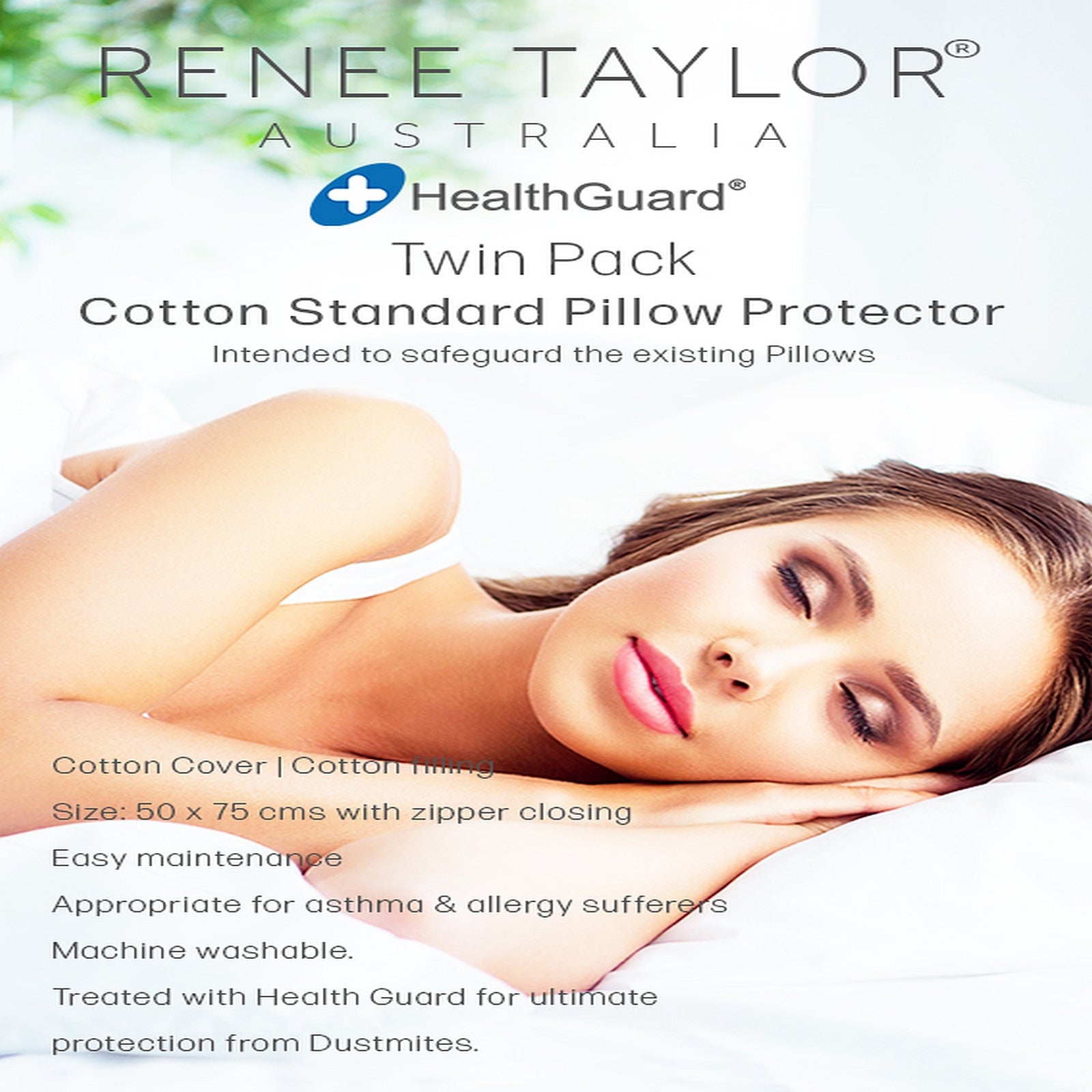 Renee Taylor Twin Pack 300TC Cotton Standard Pillow Protector