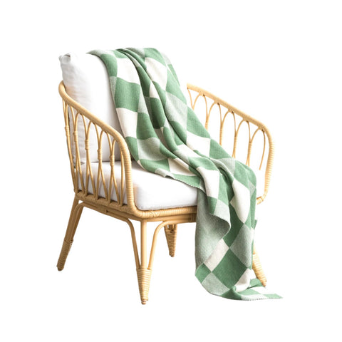 Renee Taylor Newport Checkered Cotton Juniper Throw Rug Blanket 130 x 170cm