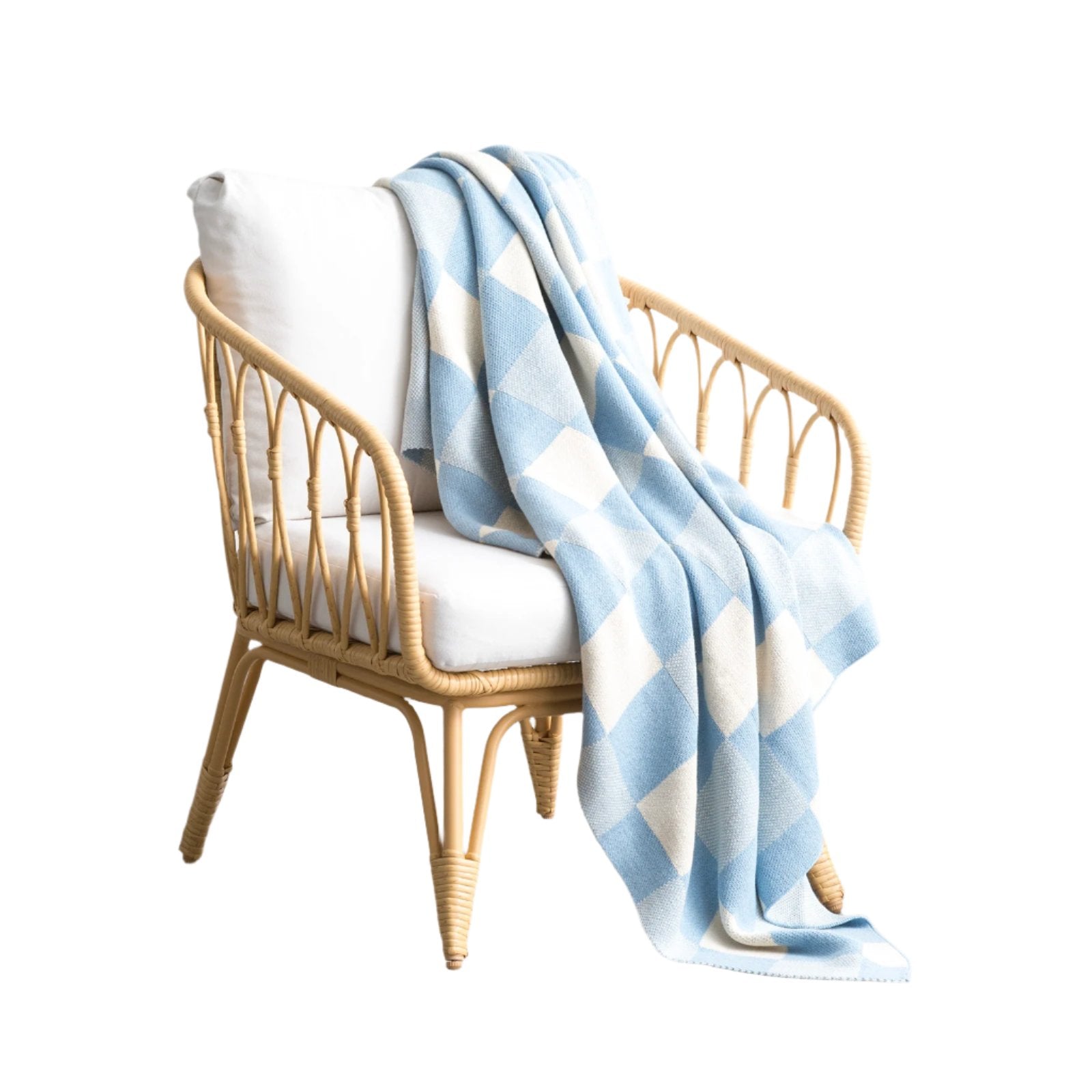 Renee Taylor Newport Checkered Cotton French Blue Throw Rug Blanket 130 x 170cm