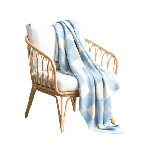 Renee Taylor Newport Checkered Cotton French Blue Throw Rug Blanket 130 x 170cm